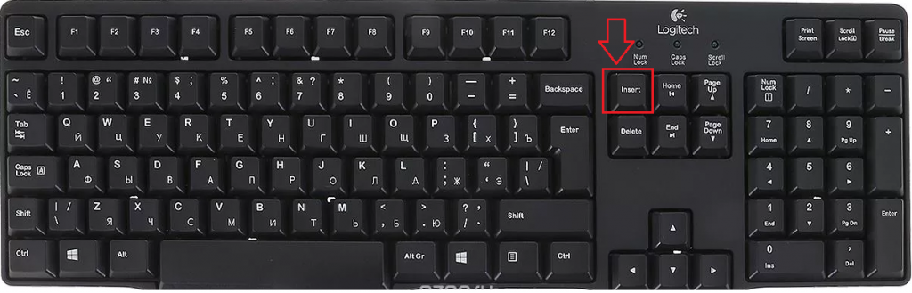 Расположение кнопки Insert на стандартной клавиатуре компьютера