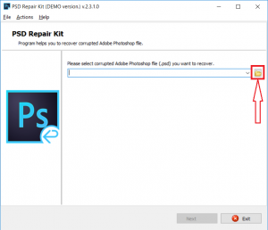 Главное окно PSD Repair Kit. Выбор файла для восстановления