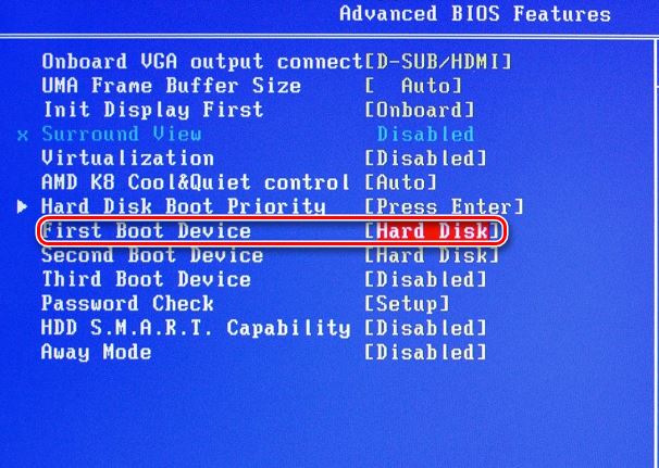 параметр bios First Boot Device что это?