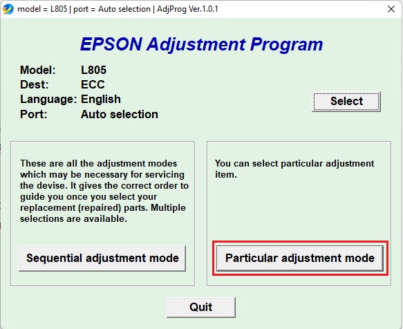 epson l805 adjustment program